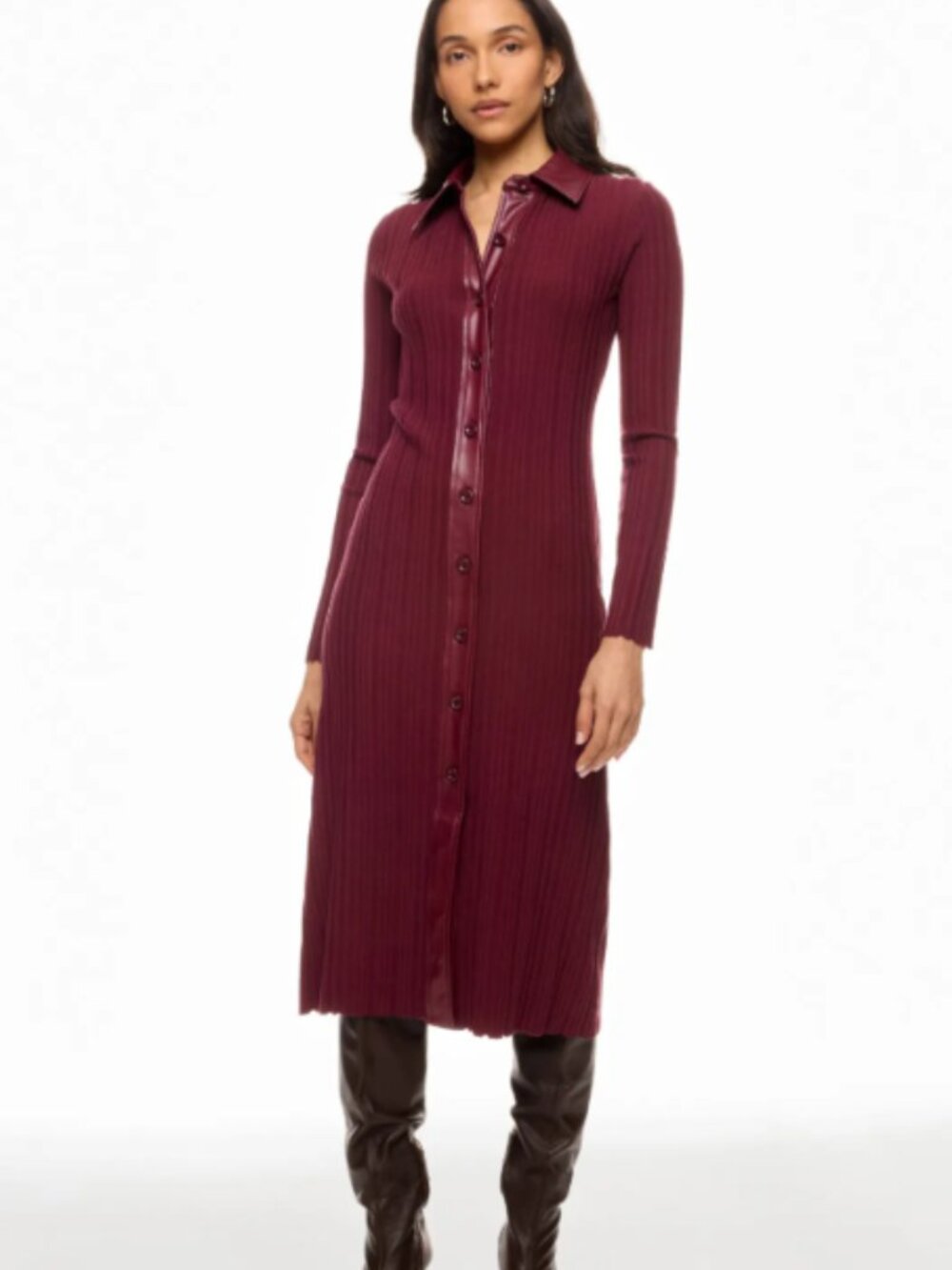 RTR-252 TOCCIN x RTR Variegated Rib Knit Leather Combo Dress